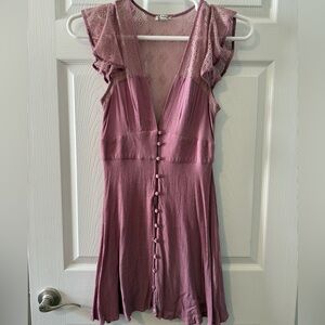 Free People Pink Midi Sundress with Flutter Sleeves